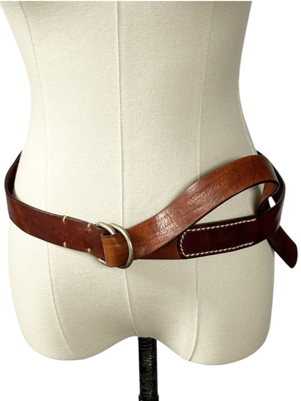 Sundance Brown toned Genuine Leather Double Ring Cinch Belt Made in Italy | smal